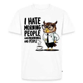 Office Owl Morning Grouch - Men's Premium Organic T-Shirt - white - Front - Nico (187cm)