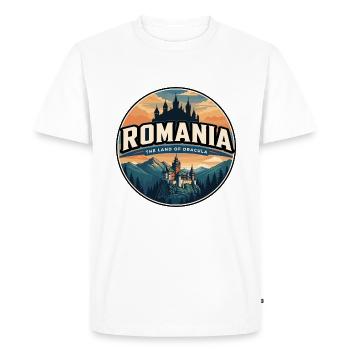 Insigne du château de Bran en Roumanie rétro - T-shirt Premium bio Homme - blanc - Devant - Nico (187cm)