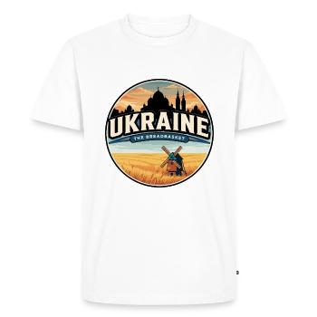 Retro Ukraine Wheat Field Badge - Men's Premium Organic T-Shirt - white - Front - Nico (187cm)
