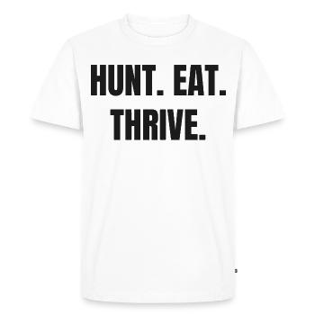 HUNT. EAT. THRIVE. Carnivore & Ancestral Lifestyle - Men's Premium Organic T-Shirt - white - Front - Nico (187cm)