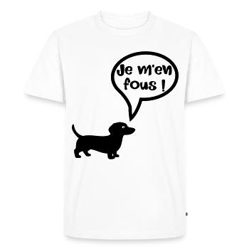 Chien - Je m'en fous - T-shirt Premium bio Homme - blanc - Devant - Nico (187cm)