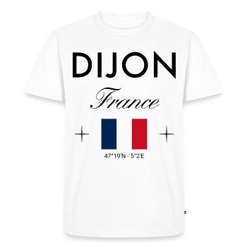Dijon France Coordinates Souvenir de voyage - T-shirt Premium bio Homme - blanc - Devant - Nico (187cm)
