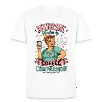 Nurse Fueled by Coffee and Compassion - Men's Premium Organic T-Shirt - white - Front - Nico (187cm)