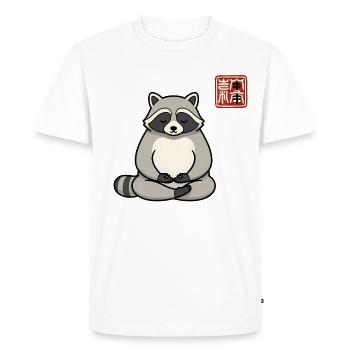 Funny Meditating Raccoon Zen Humour Gift - Men's Premium Organic T-Shirt - white - Front - Nico (187cm)