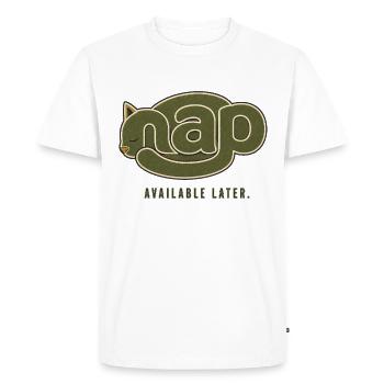 NAP – Disponible plus tard | Chat endormi - T-shirt Premium bio Homme - blanc - Devant - Nico (187cm)