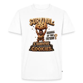 L’homme des cavernes avec des biscuits : Survie - T-shirt Premium bio Homme - blanc - Devant - Nico (187cm)