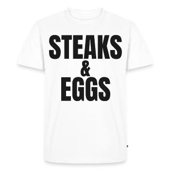 STEAK ET ŒUFS | T-shirt Carnivore | Petit-déjeuner de Ch - T-shirt Premium bio Homme - blanc - Devant - Nico (187cm)