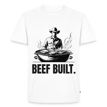 BŒUF CONSTRUIT | T-shirt Carnivore | Steak & Strength - T-shirt Premium bio Homme - blanc - Devant - Nico (187cm)