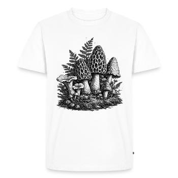 Linogravure vintage aux champignons forestiers - T-shirt Premium bio Homme - blanc - Devant - Nico (187cm)