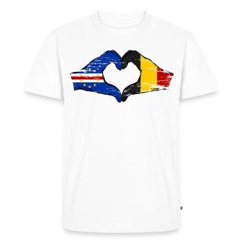 Mains du drapeau belge du Cap-Vert en forme de cœur utilisées - T-shirt Premium bio Homme - blanc - Devant - Nico (187cm)