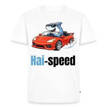 Haispeed | Un requin de dessin animé cool dans une voiture de sport - T-shirt Premium bio Homme - blanc - Devant - Nico (187cm)