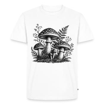 Linogravure vintage aux champignons forestiers - T-shirt Premium bio Homme - blanc - Devant - Nico (187cm)