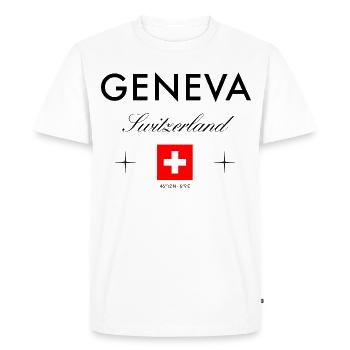 Genève Suisse Coordonnées Souvenir de voyage - T-shirt Premium bio Homme - blanc - Devant - Nico (187cm)