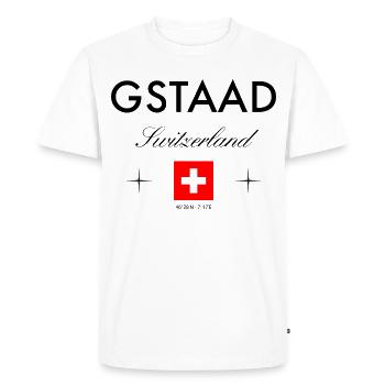 Gstaad, Suisse, coordonnées, voyage, souvenir - T-shirt Premium bio Homme - blanc - Devant - Nico (187cm)