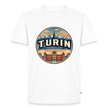 Retro Turin Alps Piazza Castello Badge - Men's Premium Organic T-Shirt - white - Front - Nico (187cm)