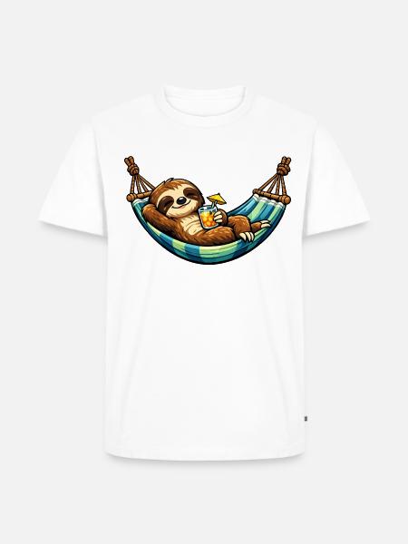Faultier in Hängematte mit Cocktail - Männer Premium Bio T-Shirt - Weiß
