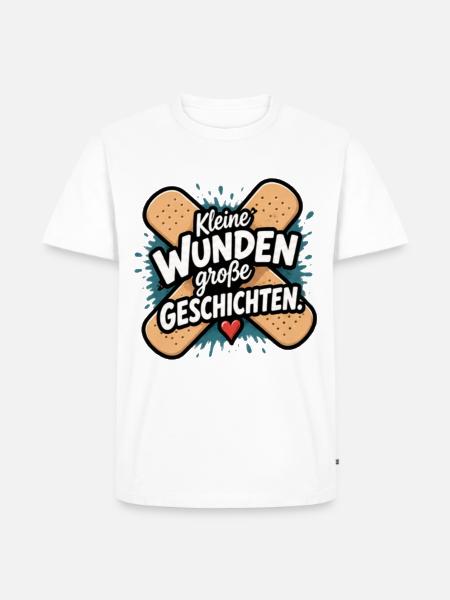 Kleine Wunden, Große Geschichten - Männer Premium Bio T-Shirt - Weiß