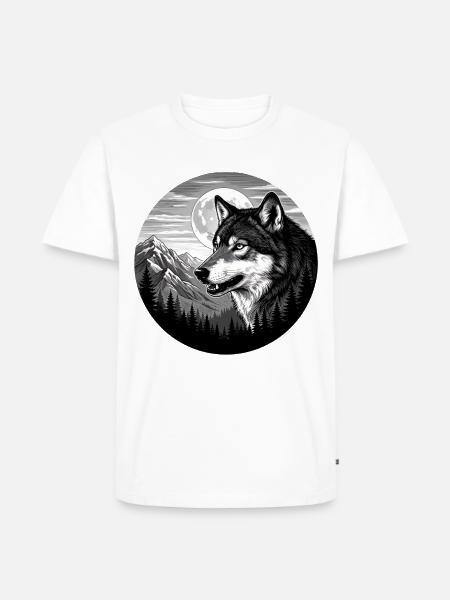 Mond Wolf im Berg wald Wölfe - Männer Premium Bio T-Shirt - Weiß