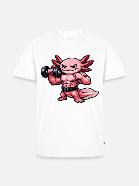 Muskulöser Axolotl beim Bodybuilding - Männer Premium Bio T-Shirt - Weiß