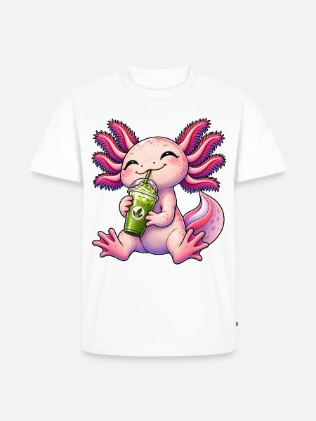 Süßer Axolotl mit Matcha Latte - Männer Premium Bio T-Shirt - Weiß