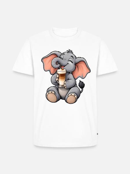 Süßer Elefant mit Latte Macchiato - Männer Premium Bio T-Shirt - Weiß