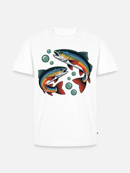 Forellen-Paar im Sprung - Männer Premium Bio T-Shirt - Weiß