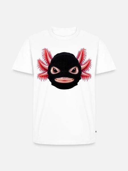 Böser Axolotl mit Sturmhaube - Männer Premium Bio T-Shirt - Weiß