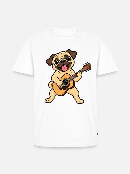 Süßer Mops mit Akustikgitarre - Männer Premium Bio T-Shirt - Weiß