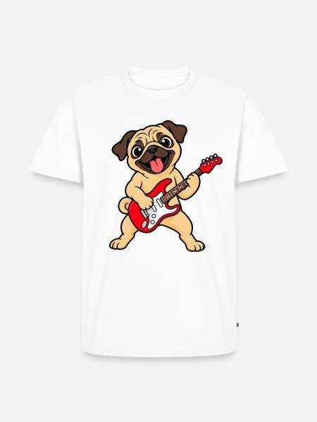 Cooler Mops mit E-Gitarre - Männer Premium Bio T-Shirt - Weiß