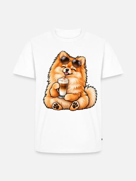 Süßer Zwergspitz mit Latte Macchiato - Männer Premium Bio T-Shirt - Weiß