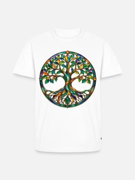 Bunter Lebensbaum - Männer Premium Bio T-Shirt - Weiß