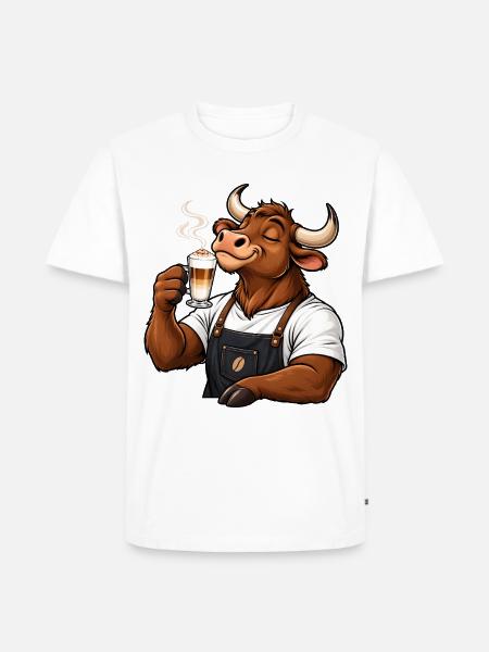Stier mit Latte Macchiato – Sternzeichen - Männer Premium Bio T-Shirt - Weiß