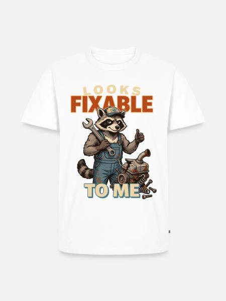 Waschbär Mechaniker: Looks Fixable - Männer Premium Bio T-Shirt - Weiß