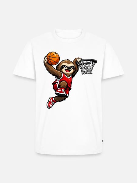 Faultier beim Basketball Slam Dunk - Männer Premium Bio T-Shirt - Weiß