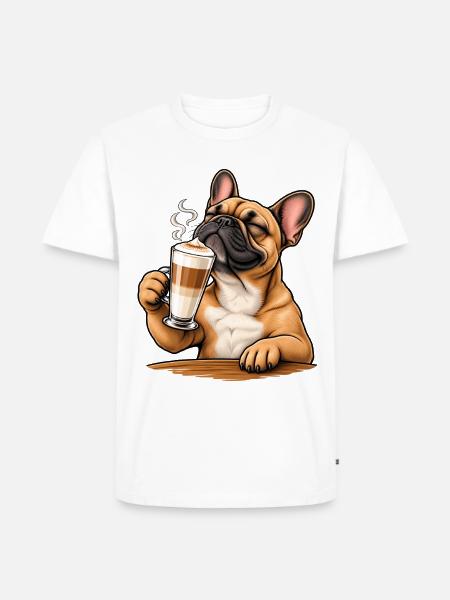 Frenchie mit Latte Macchiato - Männer Premium Bio T-Shirt - Weiß