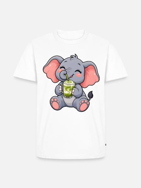 Süßer Elefant mit Matcha Latte - Männer Premium Bio T-Shirt - Weiß