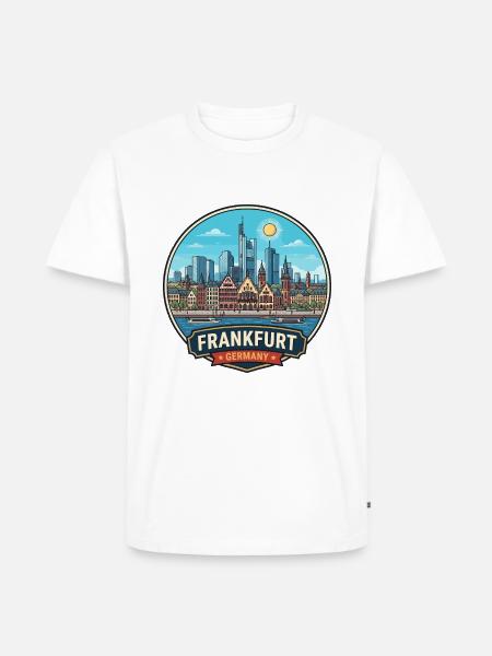 Frankfurter Deutschland Romerberg Skyline-Abzeichen - Männer Premium Bio T-Shirt - Weiß