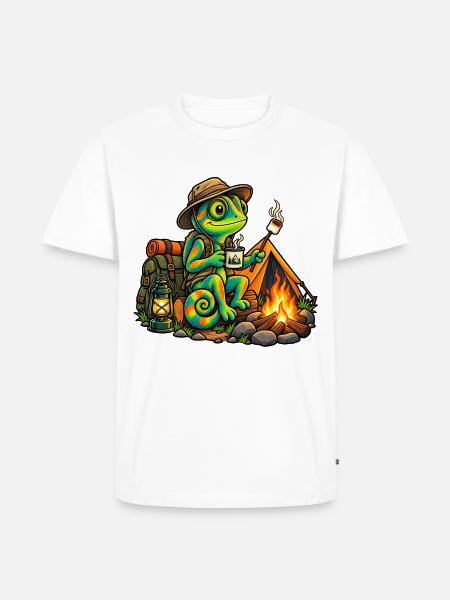 Chamäleon beim Camping - Männer Premium Bio T-Shirt - Weiß