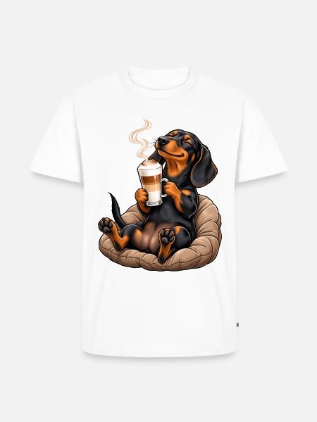 Süßer Dackel mit Latte Macchiato - Männer Premium Bio T-Shirt - Weiß