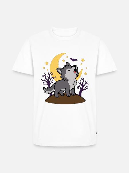 Süßer Heulender Wolf Halloween-Mond - Männer Premium Bio T-Shirt - Weiß