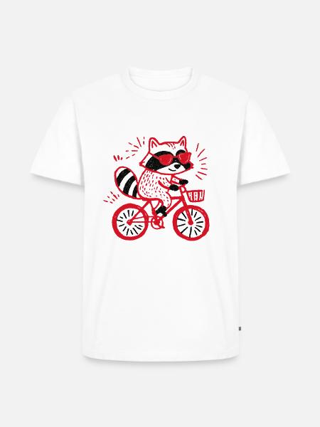 Raccoon am Rad - Männer Premium Bio T-Shirt - Weiß