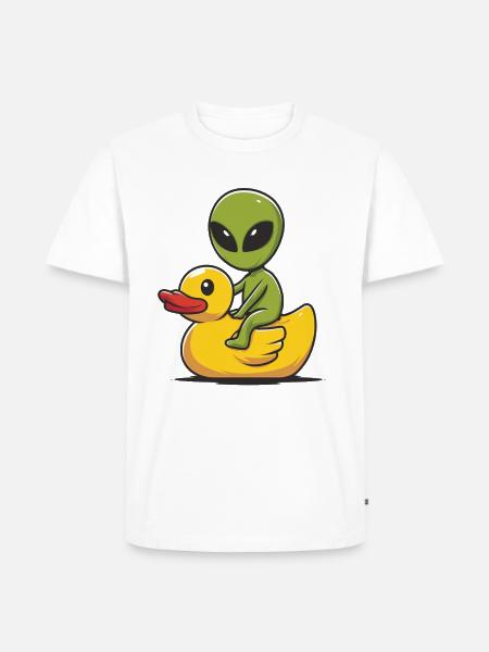 Alien auf Ducky - Männer Premium Bio T-Shirt - Weiß