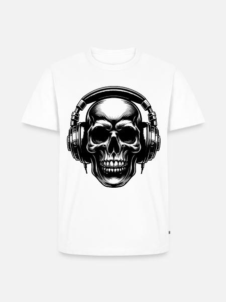 Skull mit Headset - Männer Premium Bio T-Shirt - Weiß