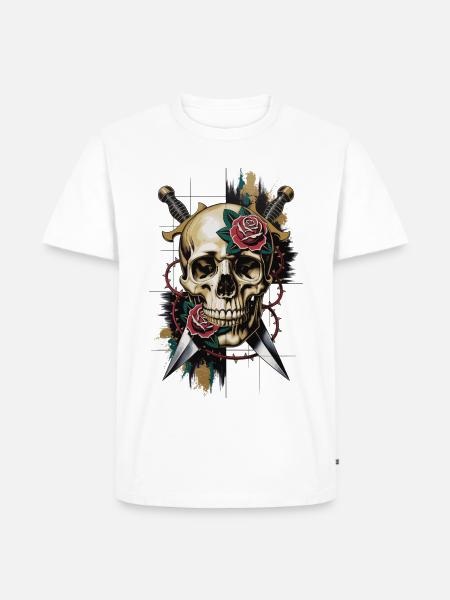 Totenkopf & Rosen - Männer Premium Bio T-Shirt - Weiß
