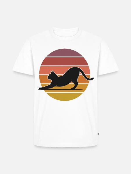 Katze im Sonnenuntergang Stretch - Männer Premium Bio T-Shirt - Weiß