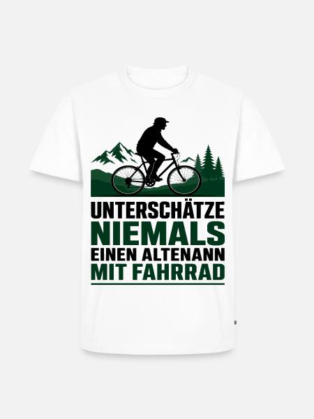 Altenmann auf Mountainbike im Wald - Männer Premium Bio T-Shirt - Weiß
