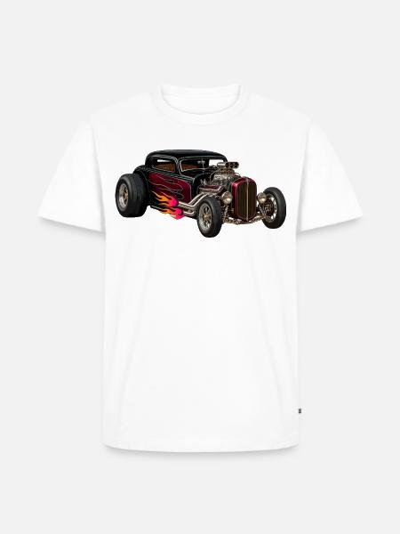 Flammenhotrod mit Chrommotor - Männer Premium Bio T-Shirt - Weiß