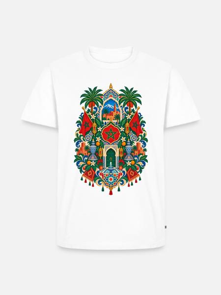 Marokko | Mosaik, Palmen & Medina - Männer Premium Bio T-Shirt - Weiß