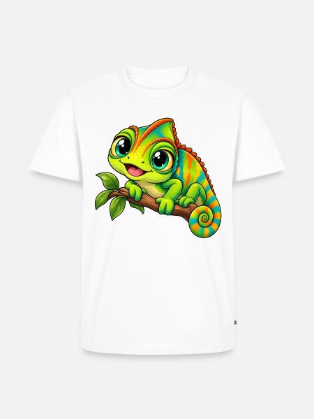 Chamäleon Kawaii Style – Süßes Reptil - Männer Premium Bio T-Shirt - Weiß