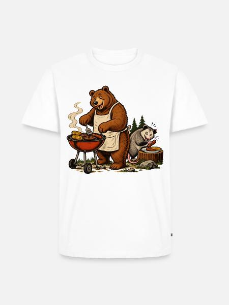 Bär & Opossum beim Grillen – Grillfreunde - Männer Premium Bio T-Shirt - Weiß